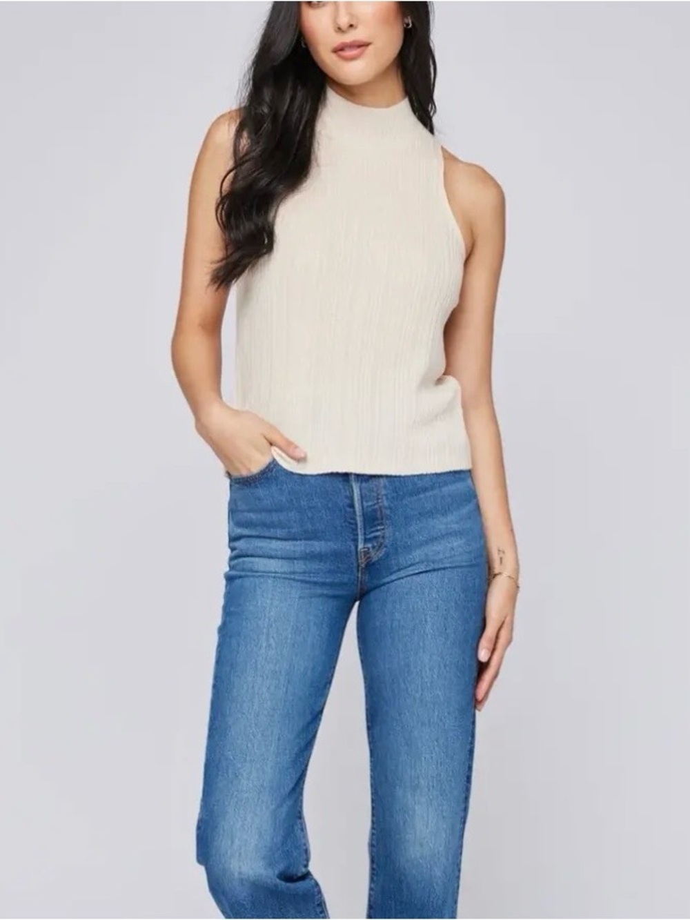 Gentle Fawn Julian Ribbed Knit Sleeveless Sweater - Cream Large NWT